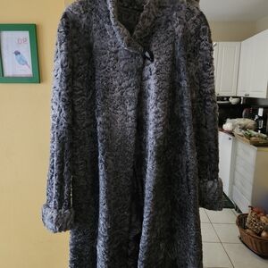 Cozy Plush Faux Fur Long Coat in Charcoal Gray